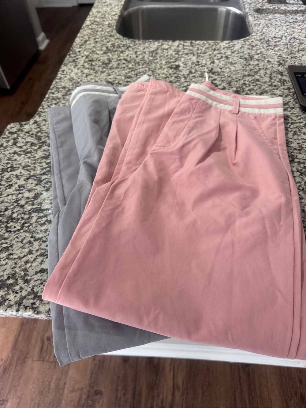Womens Cotton Blend Casual Pants- Pink & Gray